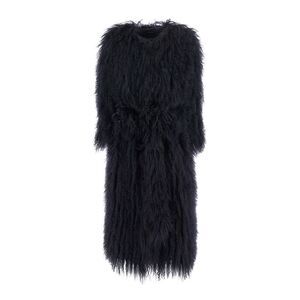 Numero Otto Women Blue Fur Coat With Round Neck And Long Sleeves In Fur Woman